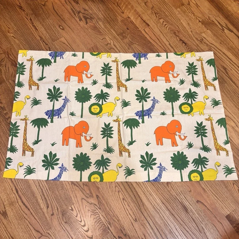 Vintage Mid Century Jungle Safari‎ Curtain Panels Set of 2 Elephants Lions Zebra